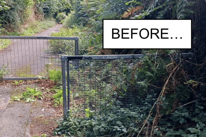 Five Lanes footpath cleared of debris by Kingsteignton Town Council 