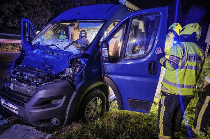 Firefighters releases photos from van versus cow RTC on A38