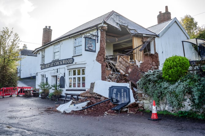 Wall collapse at The Ship Inn Cockwood