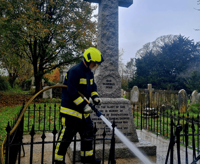 Buckfastleigh remembers... firefighters clean town's war memorial 