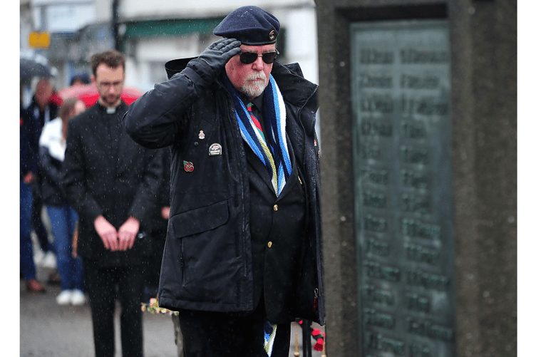 Saluting the fallen at Chudleigh’s war memorial.