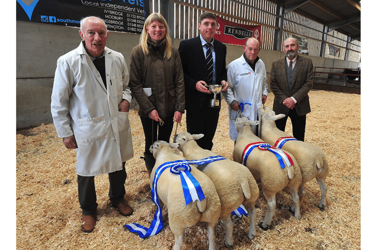 Sheep show champion and reserve. Robert Darke, Sophie Lake, sheep judge Harley Rich, Andrew
Darke and show president Roger Wills.