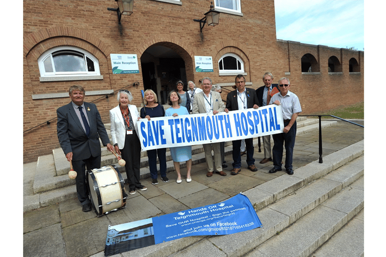 Campaigners at a previous gathering at County Hall in support of Teignmouth Hospital