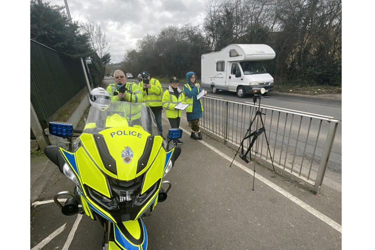 Dave Burrows with volunteers Cllr Mike Joyce, Cllr Laura Wood and Deputy Town Clerk Sam Scott.