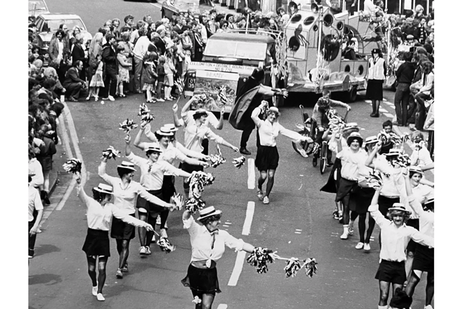 No rain on this parade - Newton Abbot’s carnival procession winds its way into Courtenay Street
in the July of 1981.