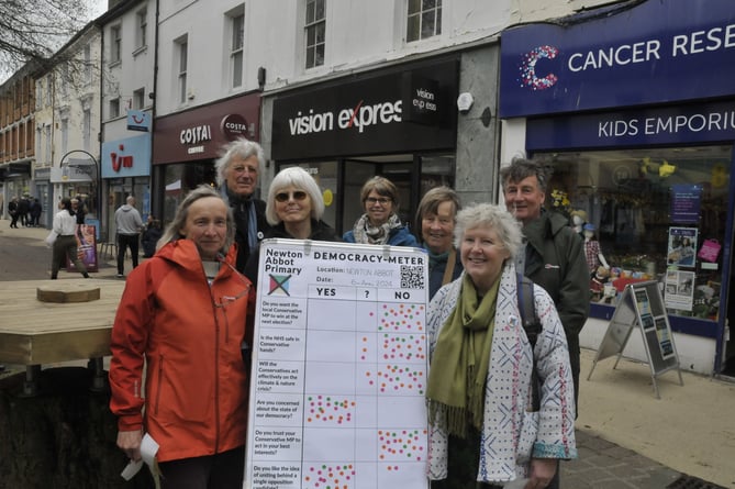 Members of Newton Abbot Primary were put in the town with their 'Democracy Meter'
