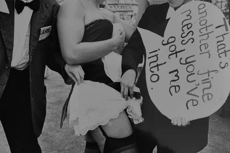 Chudleigh Carnival 1988. SIlent movie stars Peggy Bostock, John Steer and Claire Carnell from Newton Abbot Rotaract