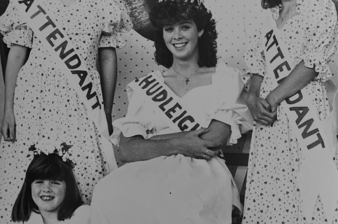Chudleigh Carnival 1988. Carnival royalty with Chudleigh Carnival Queen Samantha Butler with attendants Laura Camp and Michelle Rickets and princess Donna White.