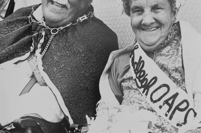 Chudleigh Carnival 1988. Vic Martin and Ivy Tuckett as Pensioner Royalty