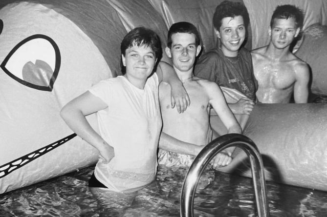 The swimming team of Wendy Moon, Matthew Sweeney,  Jodie Shinner and Leroy Simpson who were part in a Pop and Trivia competition taking place at Dyrons Leisure Centre in Newton Abbot  on June 11, 1989