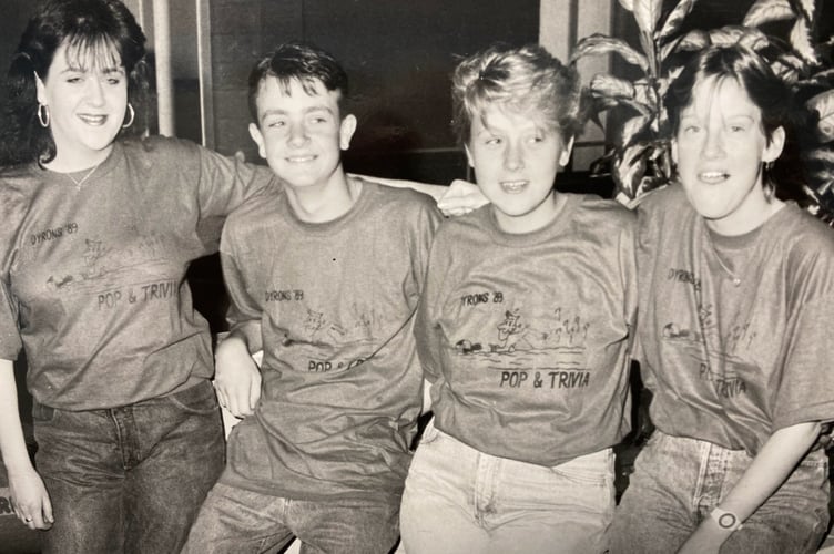 The quiz team of Liz Shanahan, Stephen Grindgling, Jo Disley and Sam Doyle  who were part of  a Pop and Trivia competition taking place at Dyrons Leisure Centre in Newton Abbot on June 11, 1989