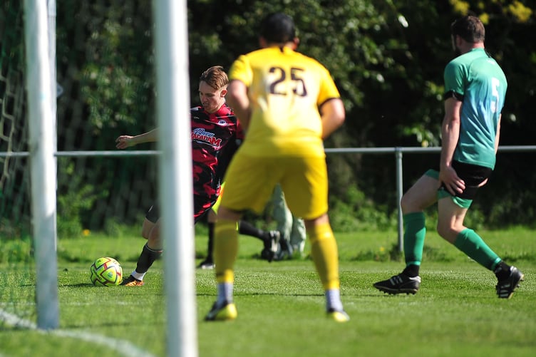 South West Peninsula League Premier East. Sidmouth Town verus Bovey Tracey. A single goal clinched Bovey an away win.