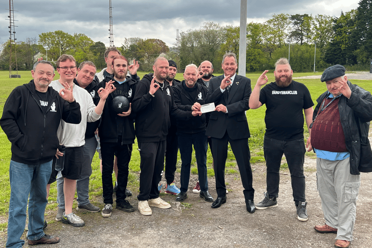 A cheque for £300, presented by Tony Lamar of Devon Lodge 1138, was gratefully received by Newton Abbot's branch of Andy's Man Club