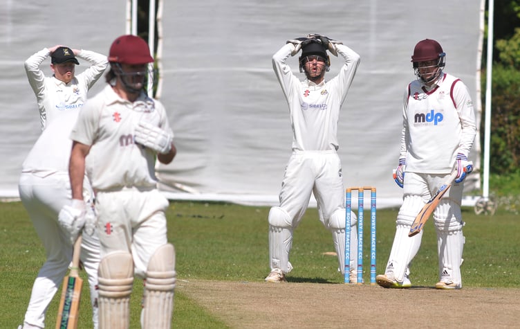Devon Cricket League B Division.  Bovey Tracey 2nd XI versus Stoke Gabriel. Bovey 'keeper Sam Russell