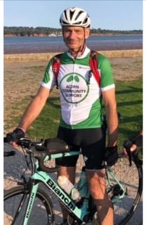Dr Jason Clunie raising money for Acorn Community Support with a 2000 mile cycle ride