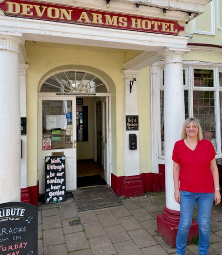 Jackie Wolstenholme outside the Devon Arms Teignmouth