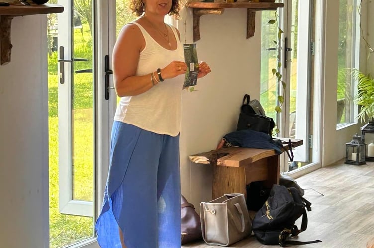 Natalie Hyson from the Love Yoga Tree Studio leads a guided meditation at the Dartmoor Reach Alpaca and Glamping Farm near Bovey Tracey.
