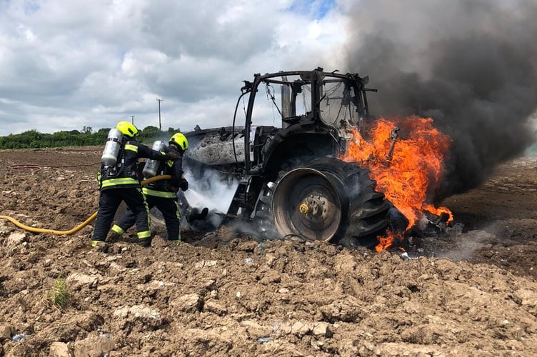 Fire crews tackle the tractor blaze near Bickington: Photo: Newton Abbot Fire Station