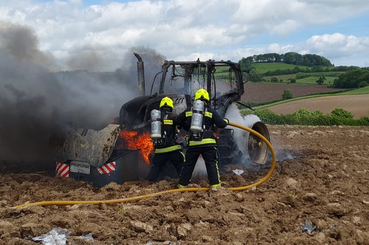 Fire crews tackle the tractor blaze near Bickington: Photo: Newton Abbot Fire Station