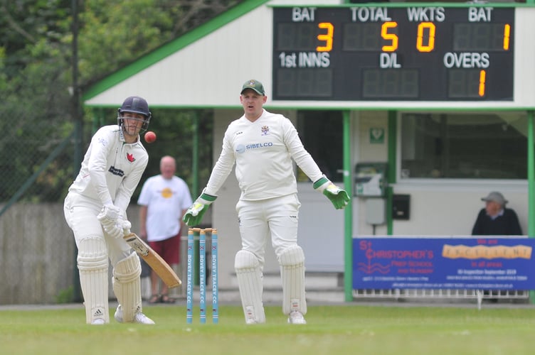 Devon Cricket League Premier Division.   Bovey Tracey versus Exmouth. A win for Exmouth by 133 runs with the homeside all out for 51. Bovey's 'keeper Adam Kent and  Exmouth opener James Horler
