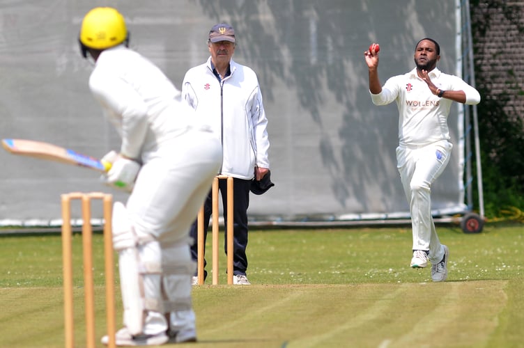 Devon Cricket League C Division West.    South Devon 1st XI  versus Ivybridge XI. South Devon's Mali Marshall
