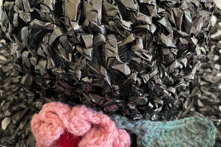 Crochet hat made from videotape - upcycling