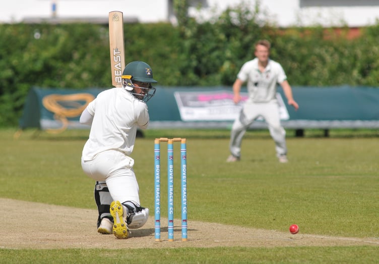 Devon Cricket League Premier Division. Bovey Tracey versus Sidmouth, Bovey's Musa Twala