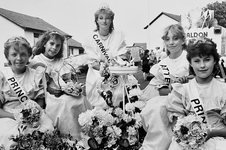 Dawlish Carnival Royalty from August 1987. From left here are: Michelle Stephenson, Donna Wallace, Michelle Couston, Rachel Reece and Rebecca Boundy