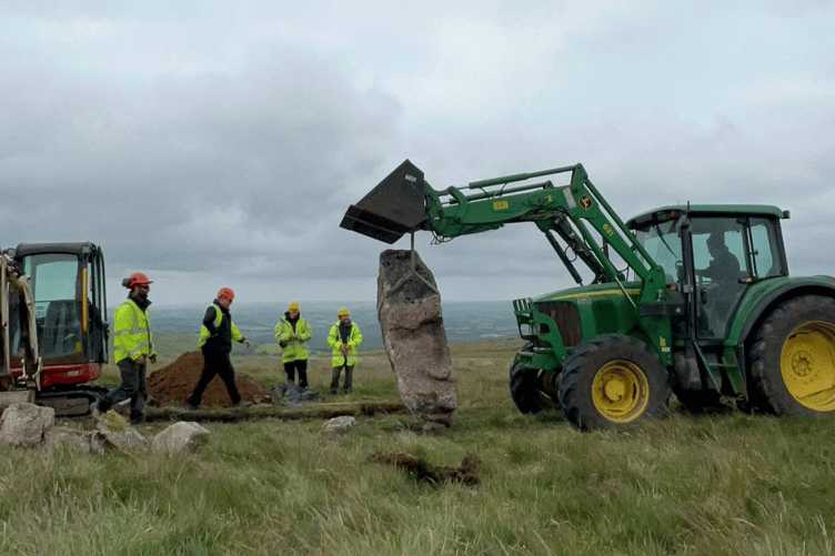 Archaeologists, landowners and volunteers worked together to re-stand the monuments forming part of the double stone row at Piles Hill