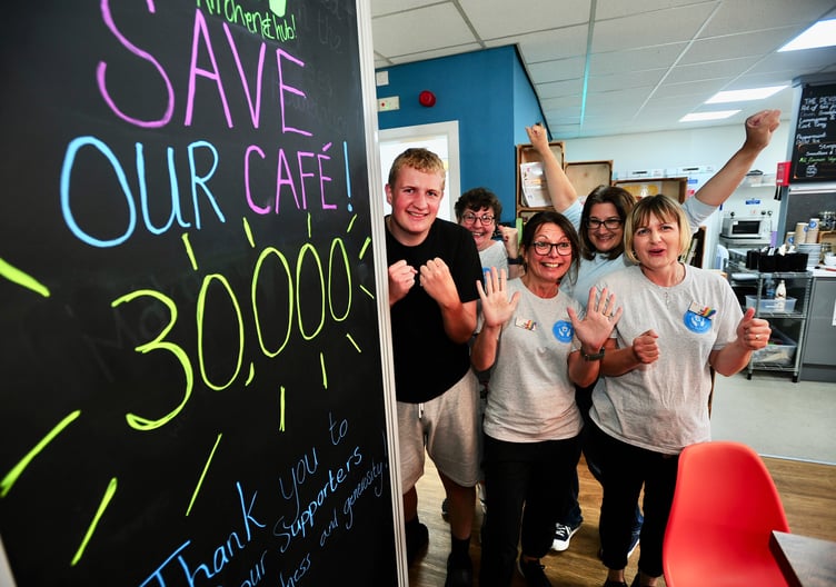 Target reached - delighted staff at Newton Abbot's No Limits Cafe and Hub where a cash flow crises has been averted thanks to a massive Crowdfunder appeal.