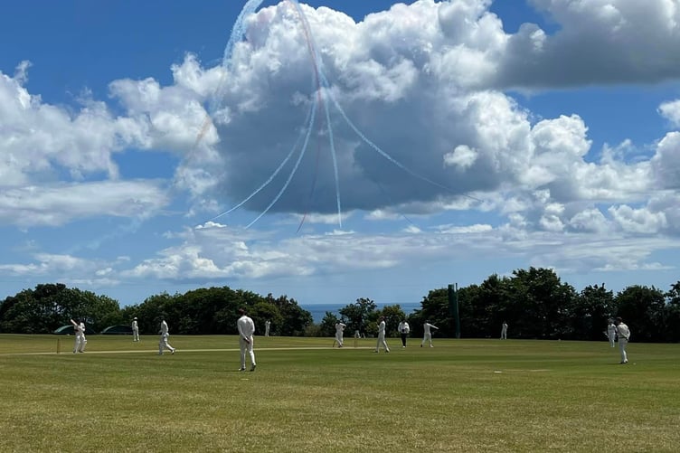 Teignmouth and Shaldon cricket game interrupted by the Air Show.