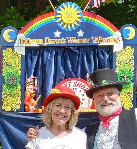 Professor Brian Davey and his 'bottler' Alison will entertain the public in Teignmouth town centre this summer