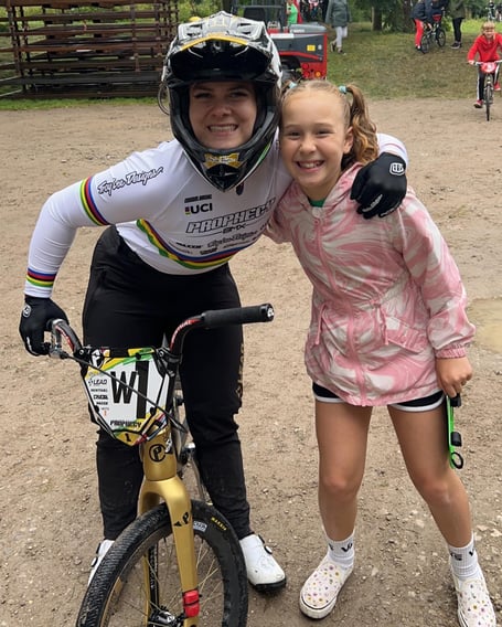 Trixie meeting Olympic gold medallist Bethany Shriever last year in Derby