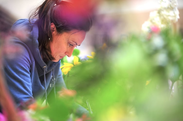 Stokeinteignhead Village Show. Flower judge Amelia Cooper-Smith