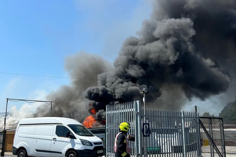 Dramatic images from today's industrial blaze at Heathfield. Photo: Newton Abbot Fire Station