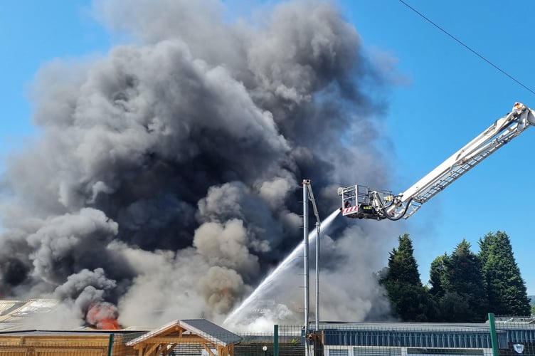 Dramatic images from today's industrial blaze at Heathfield. Photo: Newton Abbot Fire Station