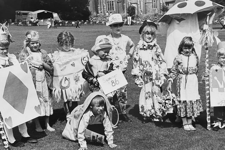 Youngsters line up for the fancy dress competition at Manaton Show in August 1986