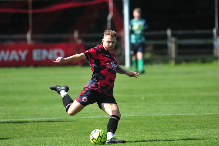 Football. FA Vase action from Bovey Tracey versus Liskeard Athletic