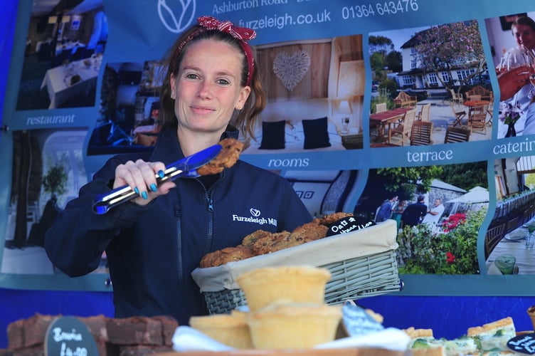 Ashburton Food Festival. Abbie McMurray and tempting cookies from Furzeleigh Mill in Buckfastleigh