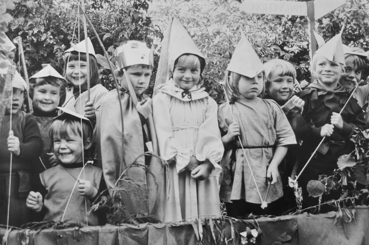 Archive. Ogwell Carnival from September 1981 Robin Hood and his Merry Men from Ogwell Playgroup