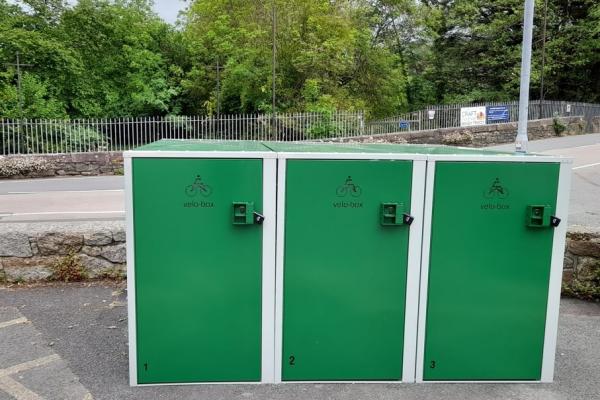 Secure bike storage pods in the Riverside car park Bovey Tracey