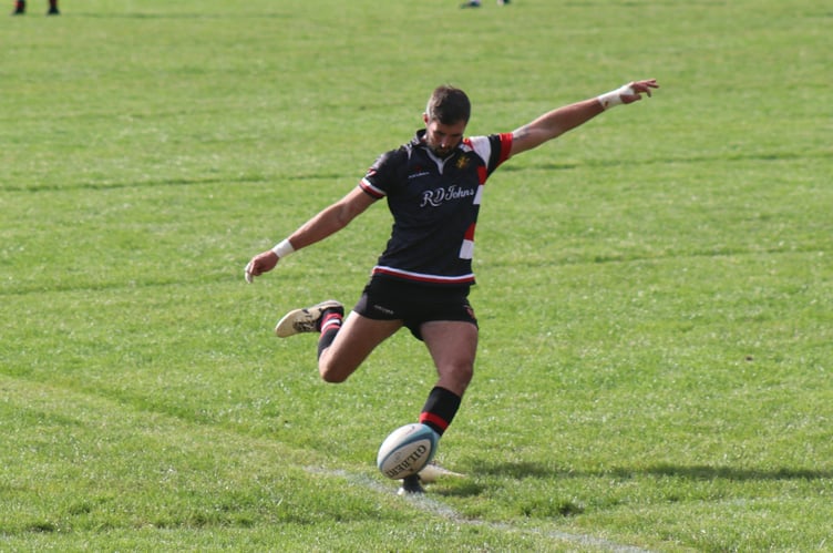 Jack Mayne slots a conversion for Teignmouth RFC