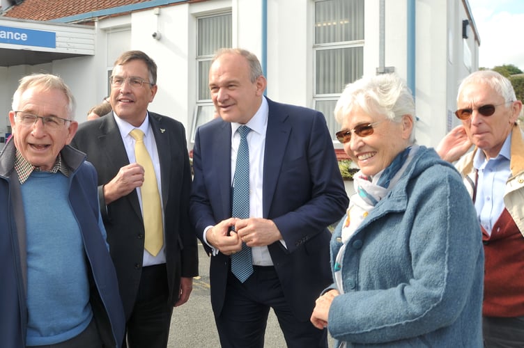 Liberal Democrat leader Ed Davey visits Teignbridge. Ed Davey with Newton Abbot MP Martin Wrigley at Teignmouth Hospital with Volunteer in Health trustee Richard Ash and Newton Abbot Community Transport's Keith Walter and his wife Gaynor
