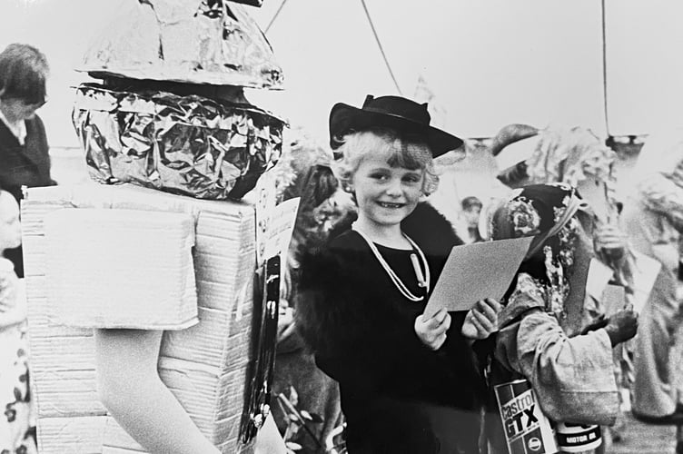 Dawlish Carnival from August 1977 and David Snape of Dawlish andJulia Dart from Teignmouth line up for the judges in the fancy dress competition