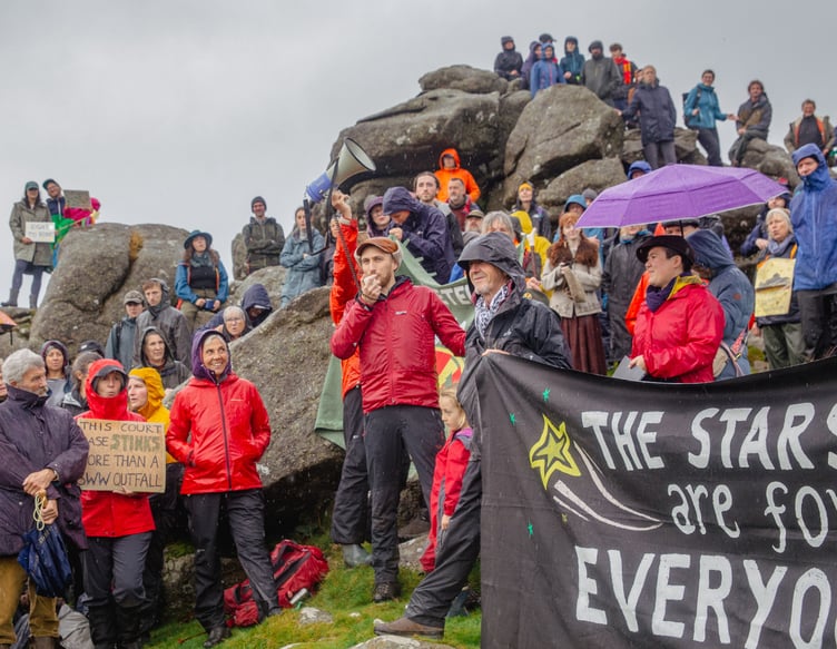 The scene at Hound Tor yesterday (Sunday, October 5), where 450 people braved the rain to show support for the right to wild camp