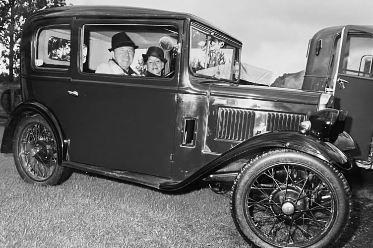October 1995. Colin and Anna Fry from Okehampton  in their 1937 Austin 7 at the Buckfastleigh Car Rally