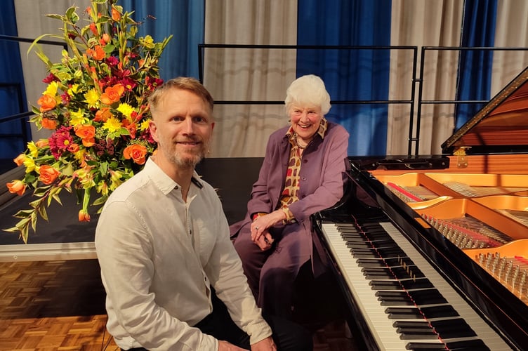 Kristian Lindberg after his performance for NADSA Concerts with sponsor of the concert Penelope Stinton 