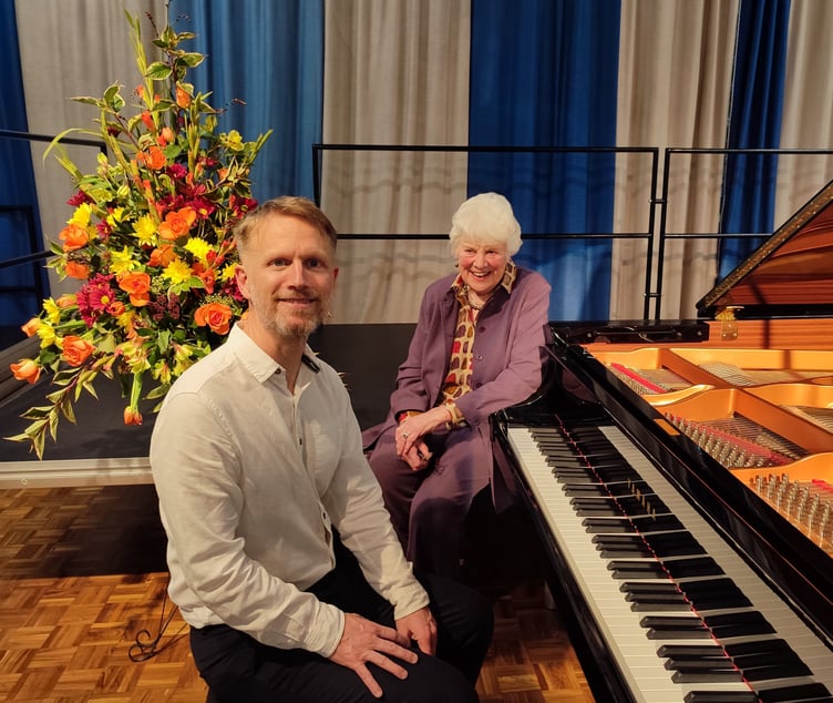 Kristian Lindberg after his performance for NADSA Concerts with sponsor of the concert Penelope Stinton