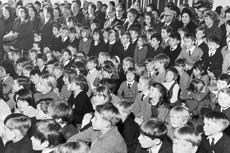 Pupils, staff and guests at the opening of Ipplepen's new  Primary School in January 1971