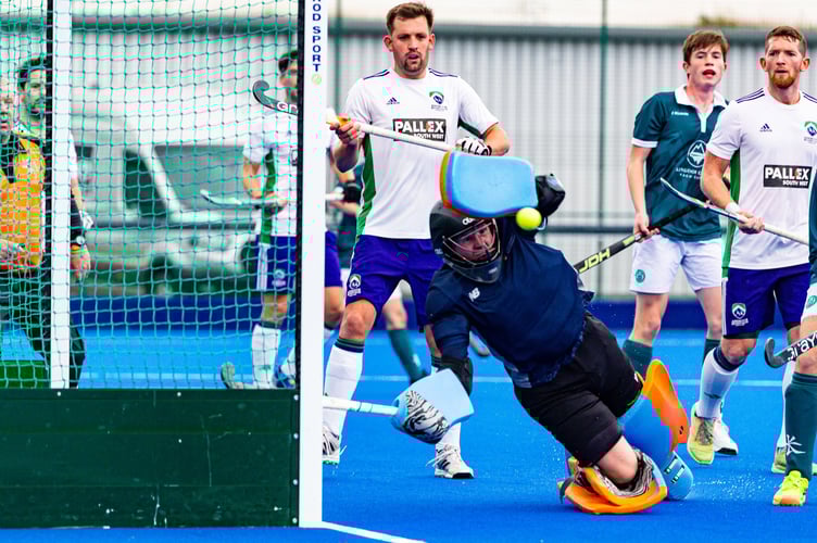 Keeper Paddy Walton makes an outstanding double save to keep Ashmoor 1st XI in the game at Exeter University